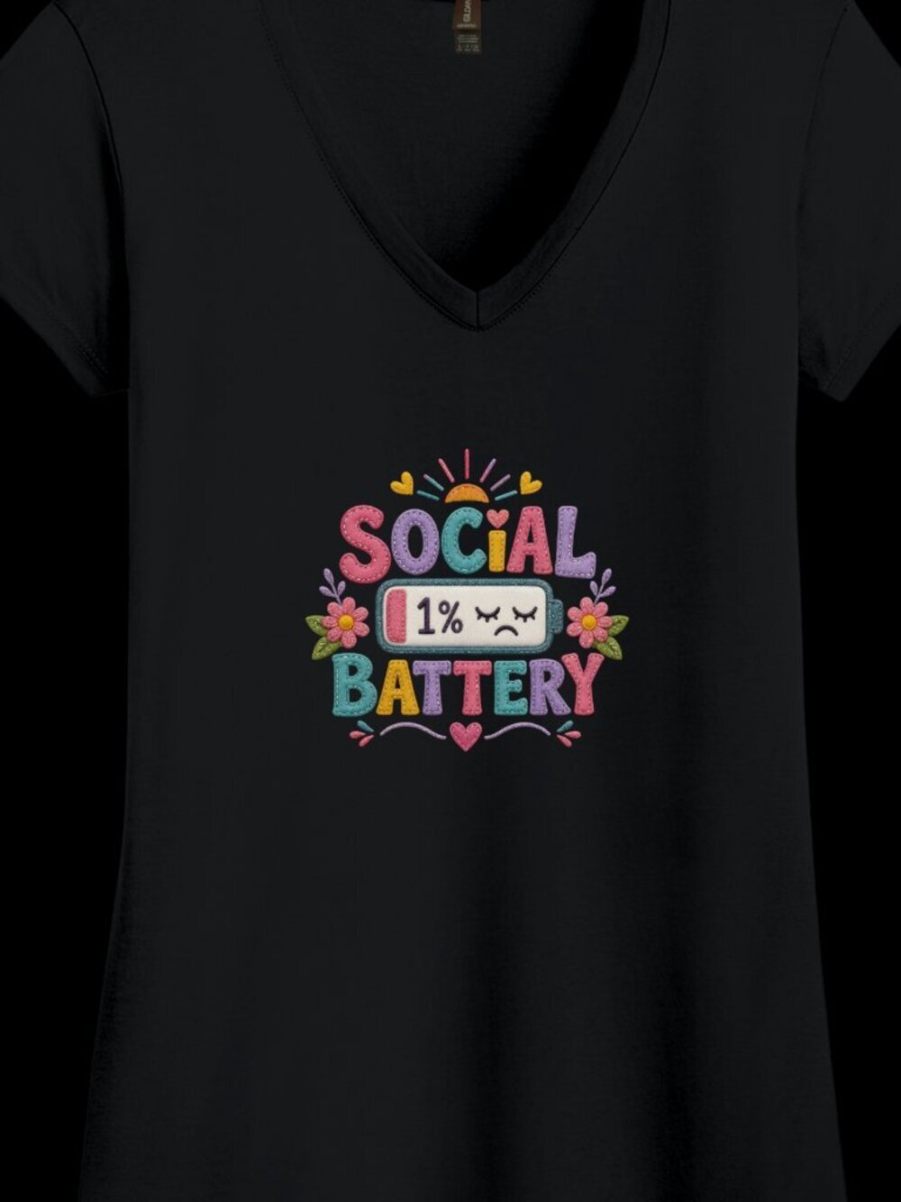 Social Battery 1% Women's Gildan Softstyle V-Neck Tee - Multiple Sizes and Color - Picture 3 of 7